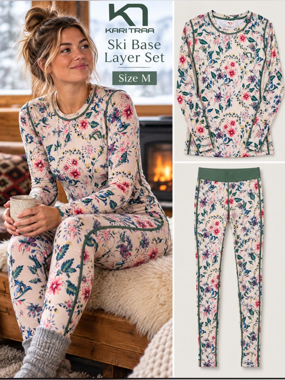 Kari Traa Floral Ski Base Layer Set | Women’s Medium